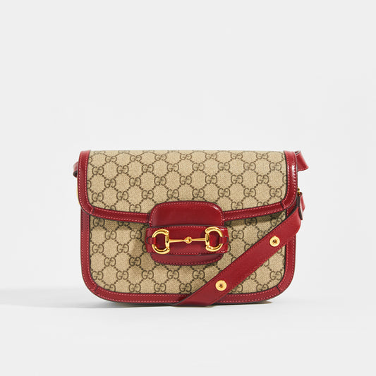 1955 Horsebit Shoulder Bag in Coated GG Canvas with Red Leather