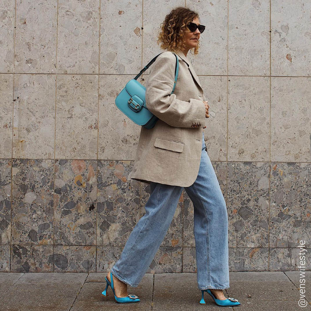 1955 Horsebit Leather Shoulder Bag in Light Blue