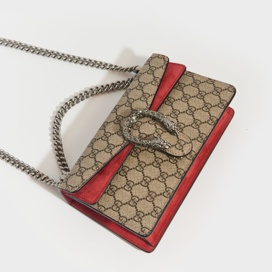 Gucci Dionysus GG Supreme Suede Mini Red in Suede with Silver-tone - US