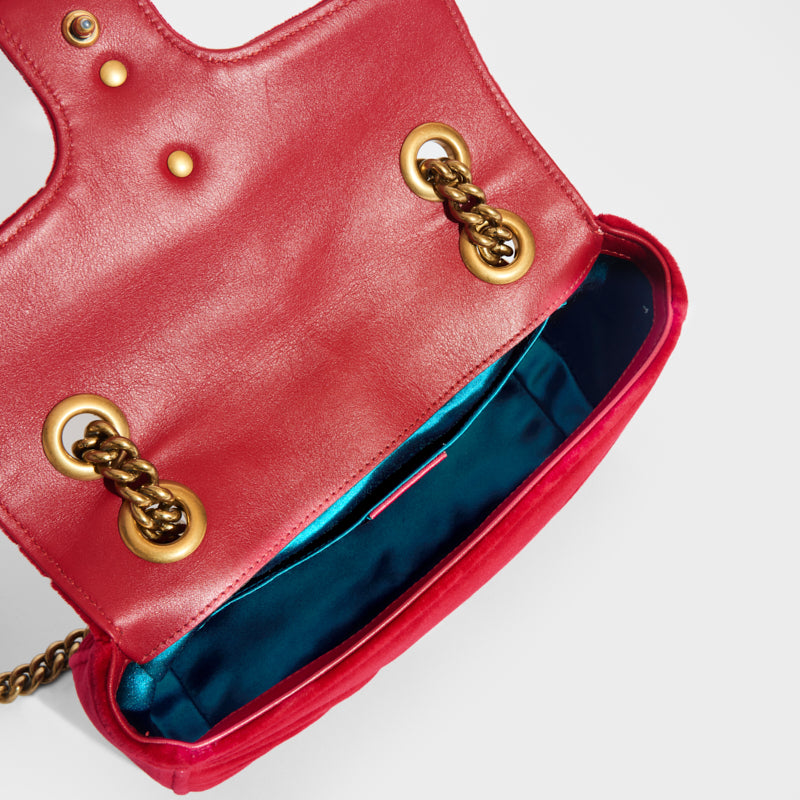 Rent, Gucci, GG marmont velvet shoulder bag in rubin red