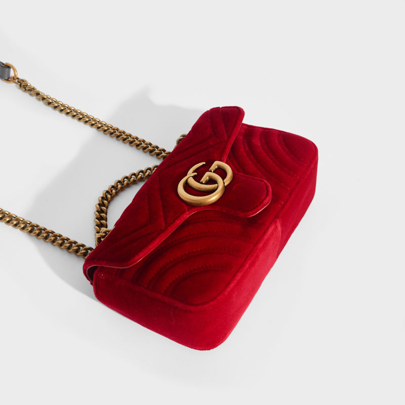 Gucci – Gucci GG Marmont Mini Red Velvet Aged Gold – Queen Station
