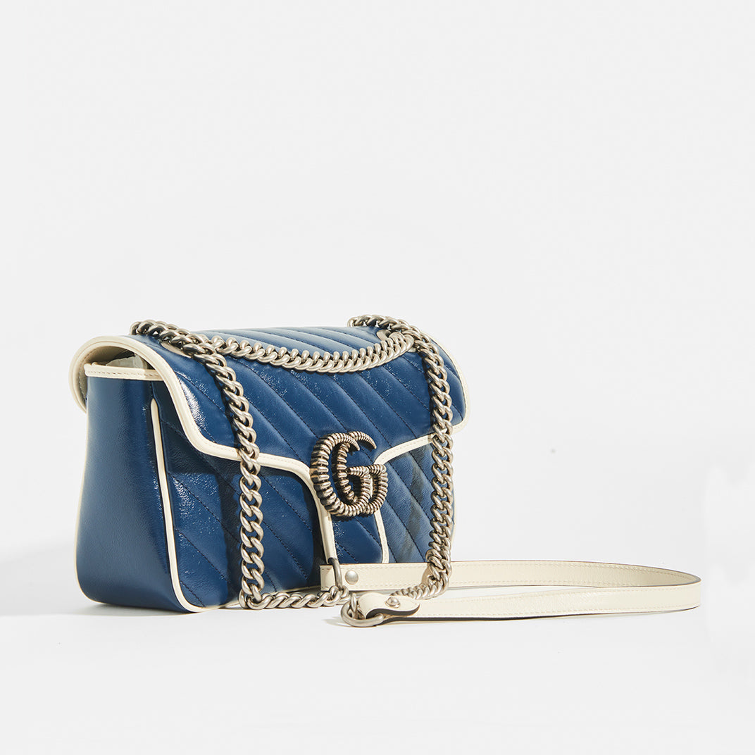 GG Marmont Small Shoulder Bag in Blue Matelassé Leather [ReSale]