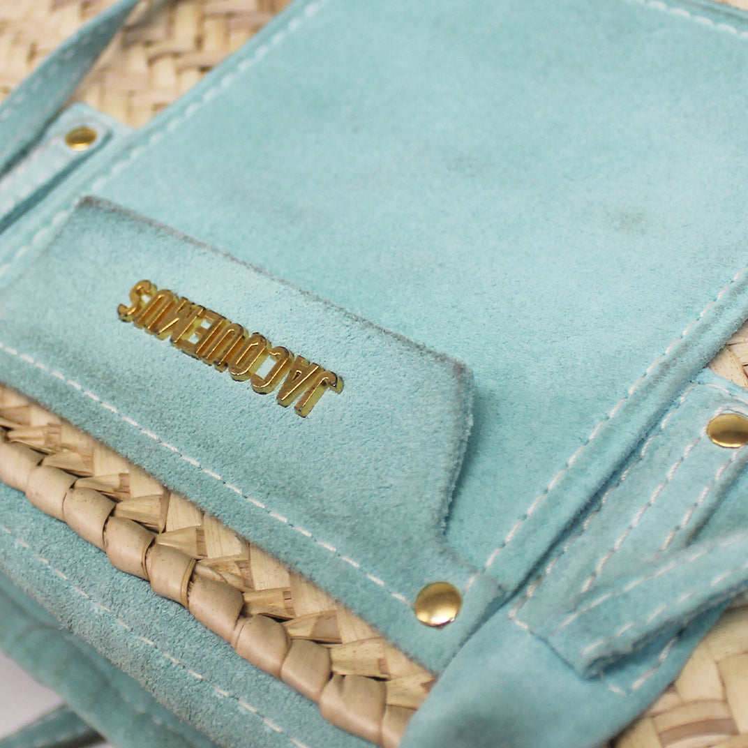 Le Panier Soleil Tote Bag with Light Turquoise Leather [ReSale]