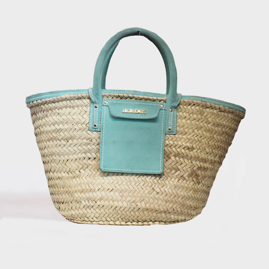 Le Panier Soleil Tote Bag with Light Turquoise Leather [ReSale]