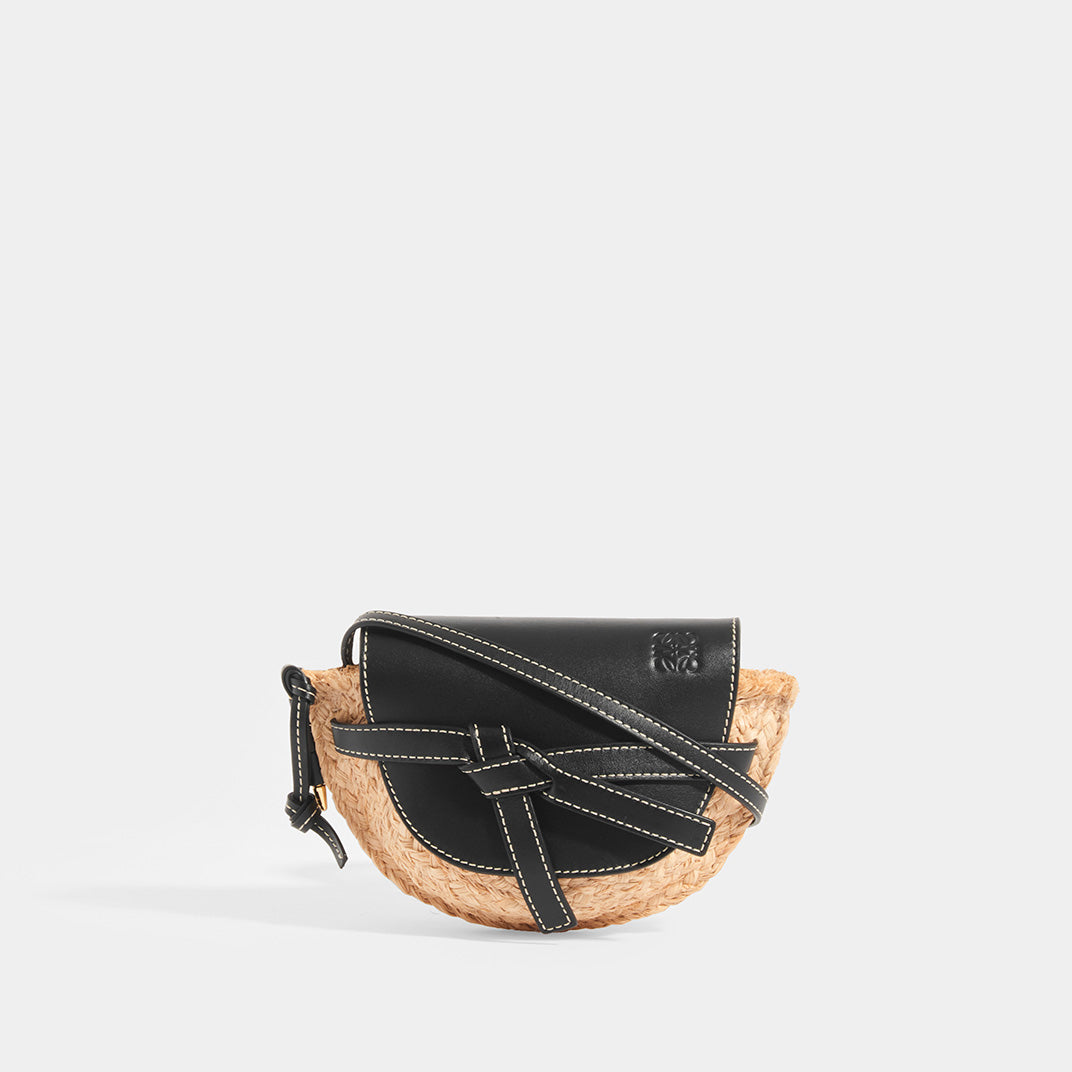 Loewe Gate Mini Leather And Woven Raffia Shoulder Bag, $1,190
