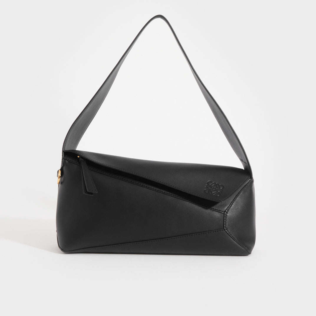 Puzzle Leather Hobo Bag in Black