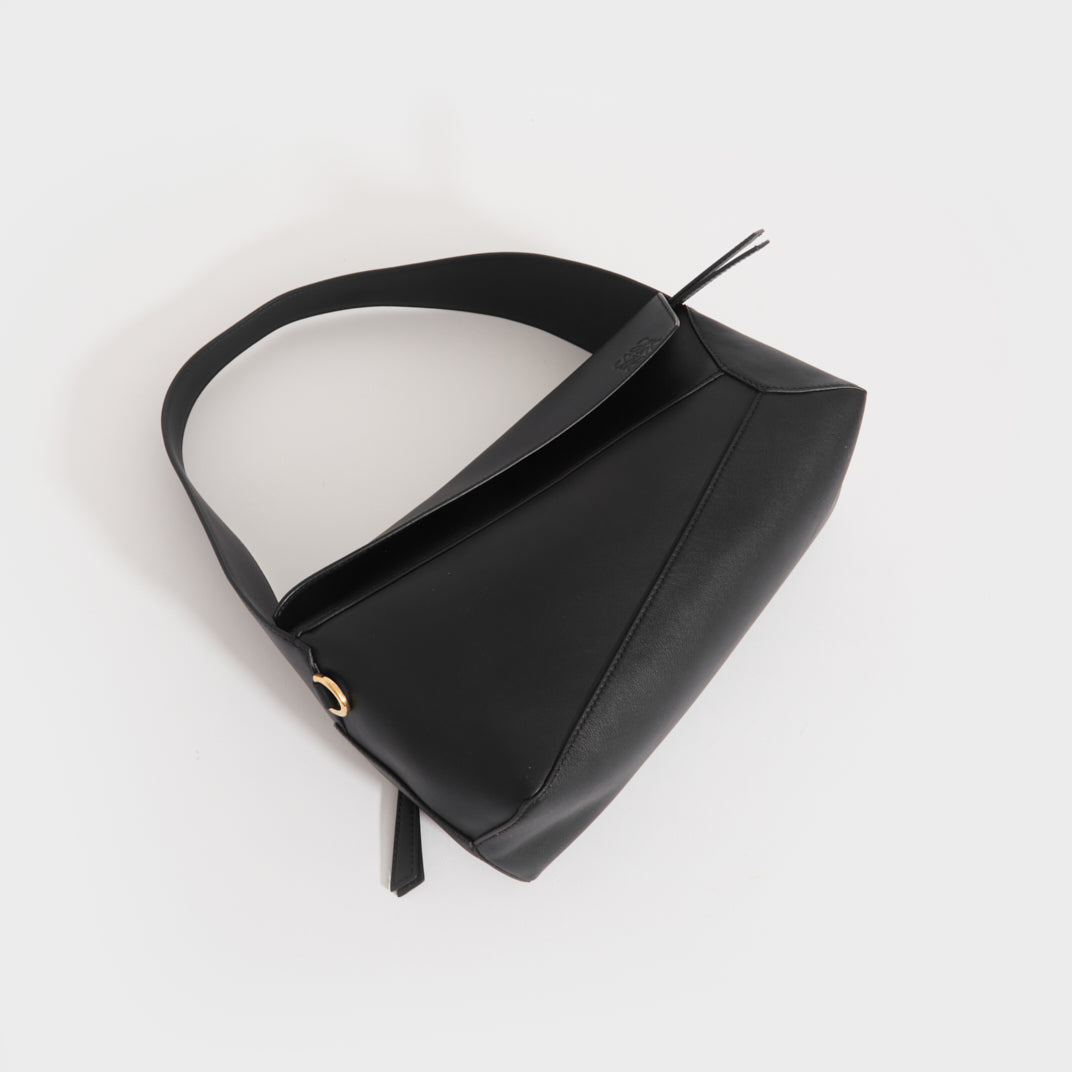 Puzzle Leather Hobo Bag in Black