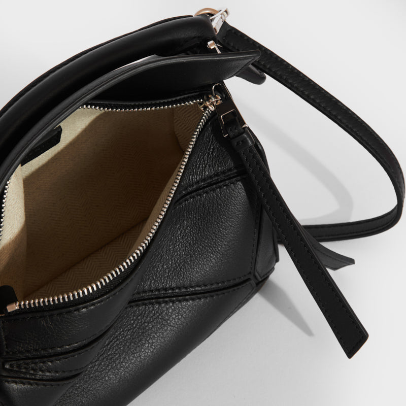 LOEWE Puzzle Mini Leather Shoulder Bag in Black COCOON