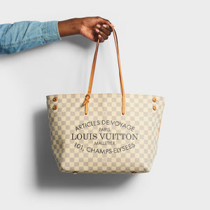 Louis Vuitton Neutrals, Pattern Print Damier Azur Neverfull mm w/ Pouch