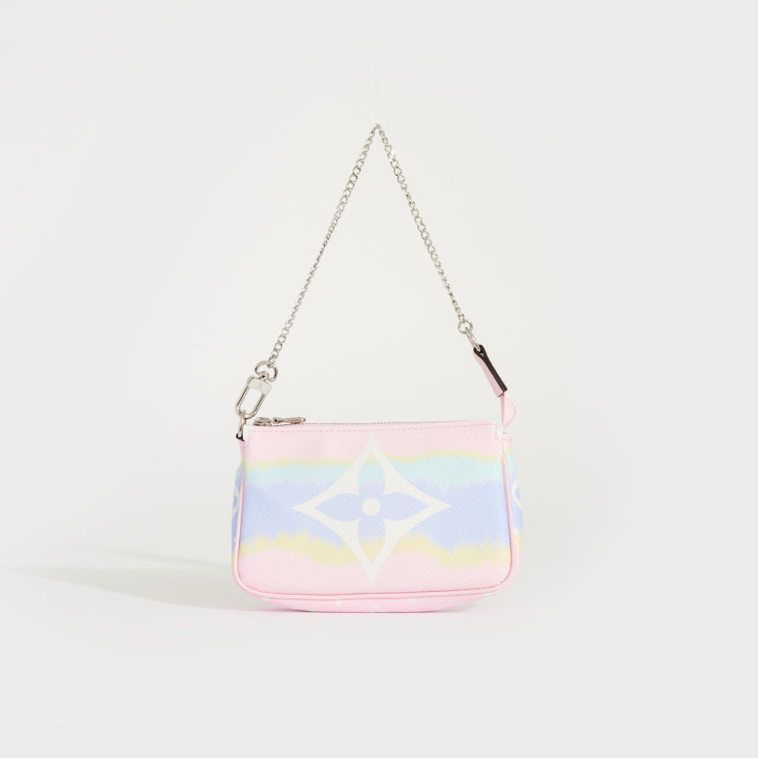 Front view of the LOUIS VUITTON Mini Pochette Accessories Escale in Pastel