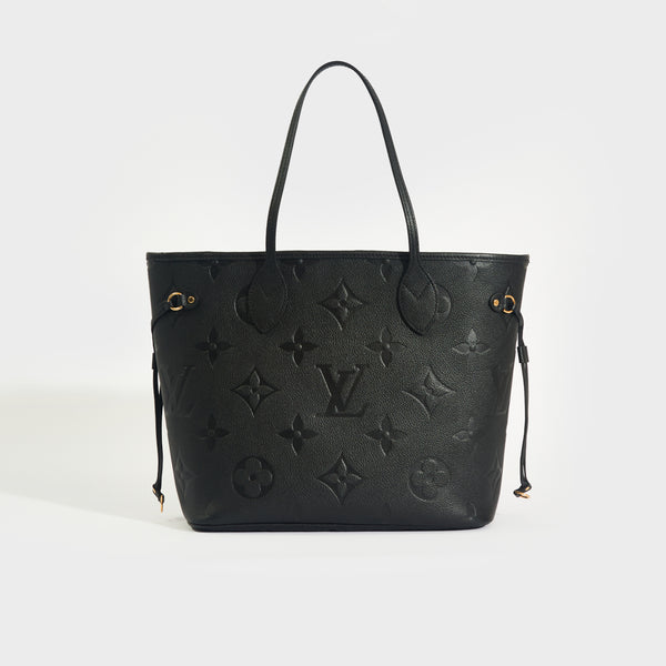 Louis Vuitton Neverfull MM Black Leather Empreinte Monogram Bag With  Pouchette.