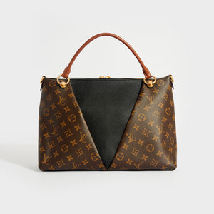 LOUIS VUITTON Double V Grained Leather Monogram Shoulder Bag Brown