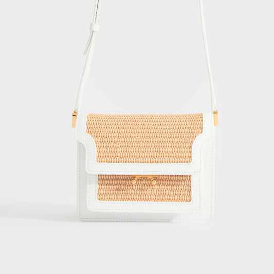 Mini Raffia Trunk Crossbody Bag in White