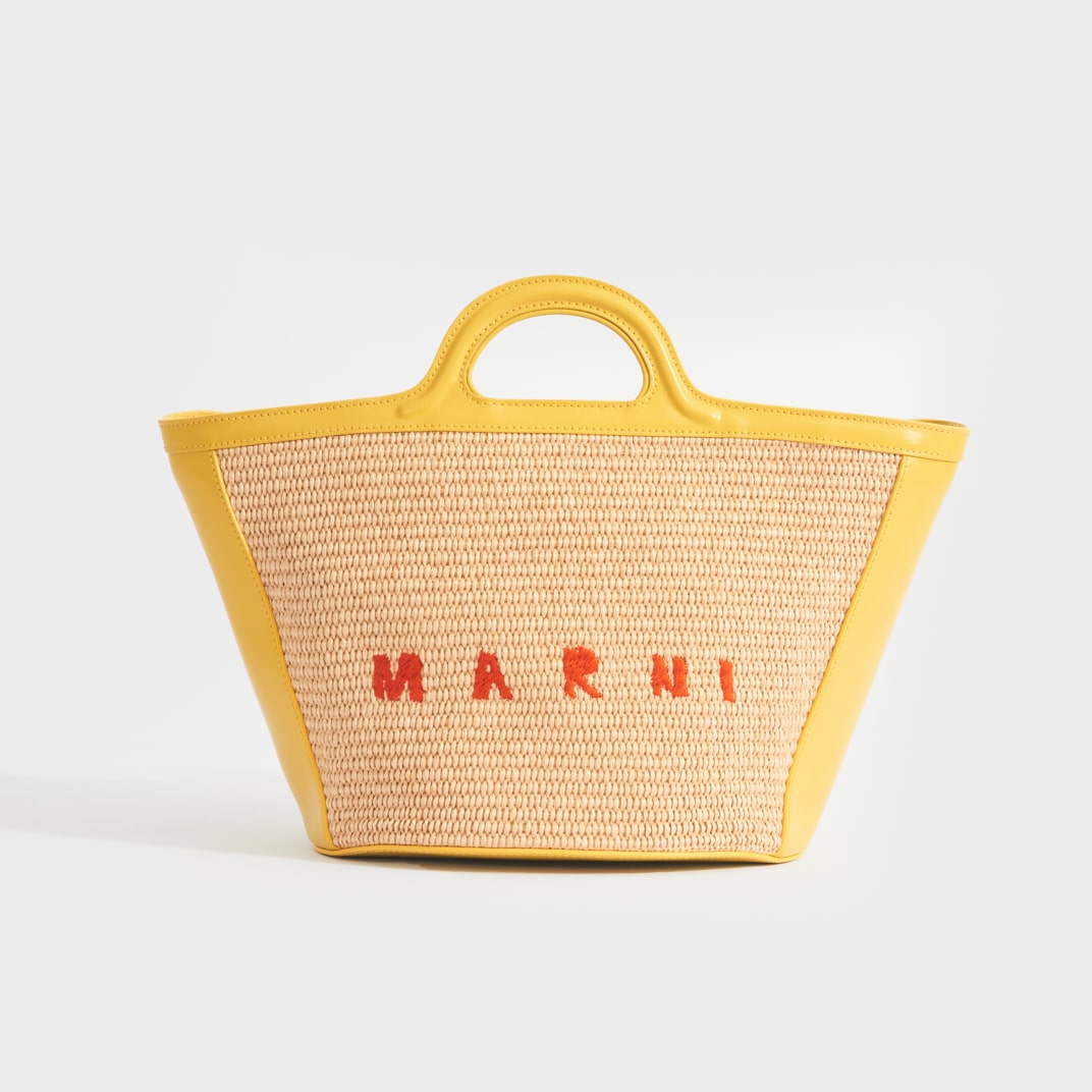 Small Tropicalia Basket Top Handle Bag in Yellow