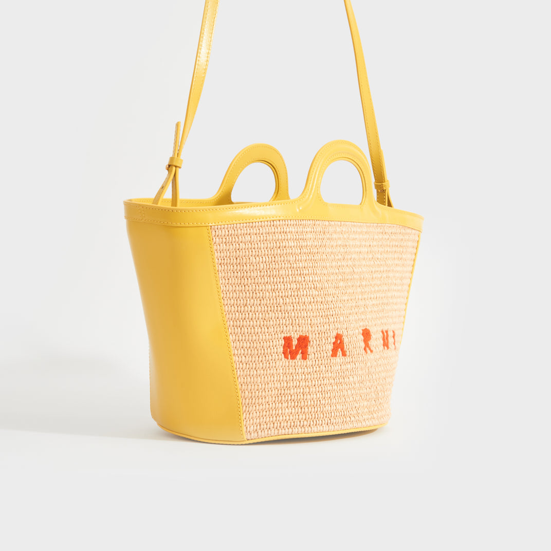 Small Tropicalia Basket Top Handle Bag in Yellow