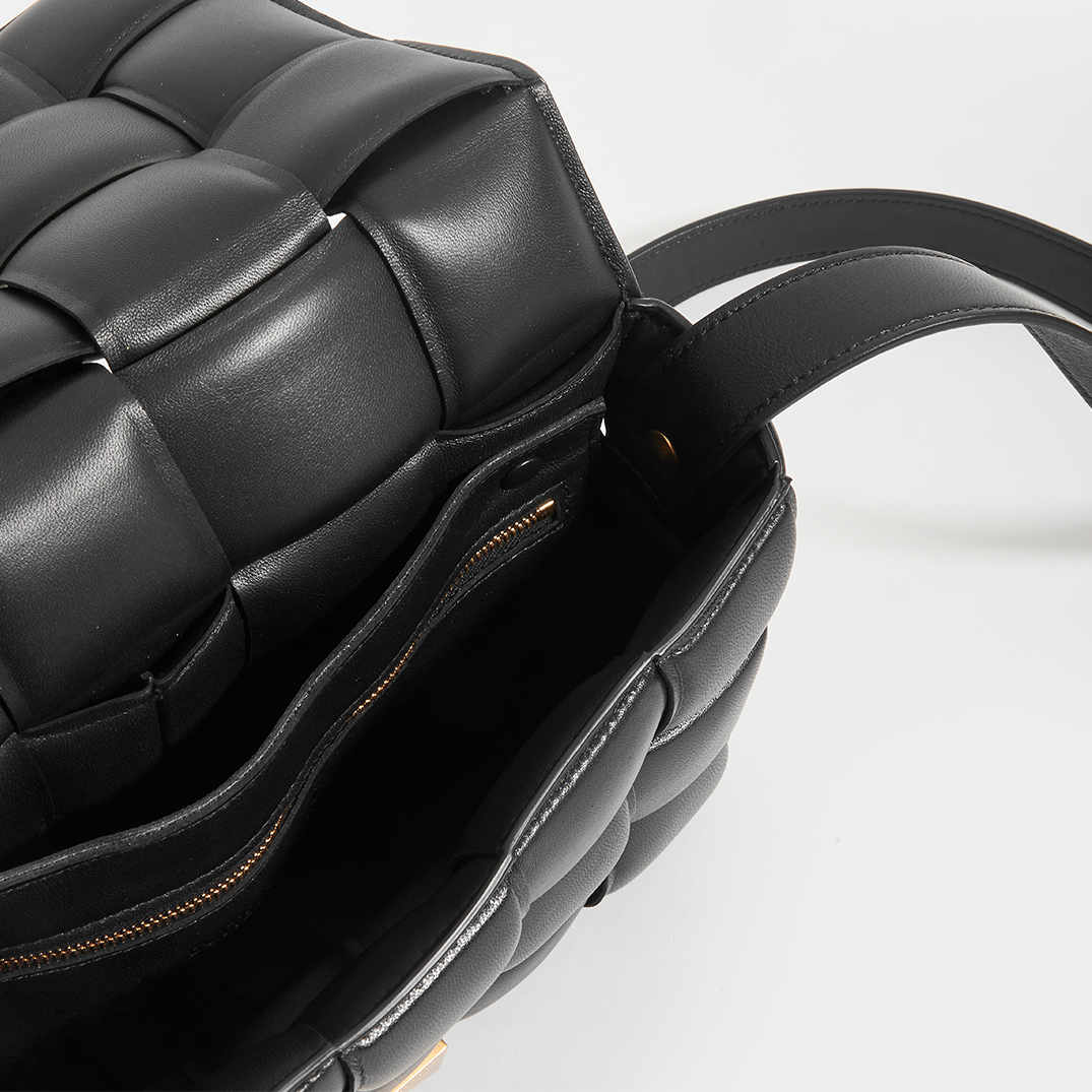 Padded Cassette Bag in Nero Leather with Gold Hardware