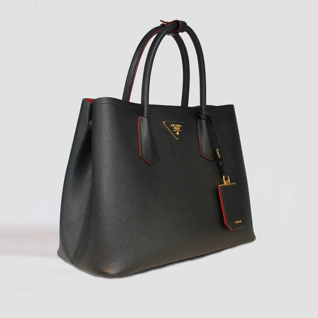 Double Tote Bag in Black Saffiano Leather