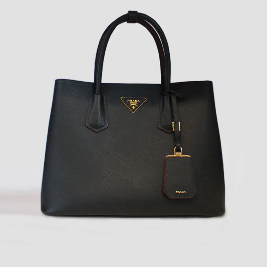Double Tote Bag in Black Saffiano Leather