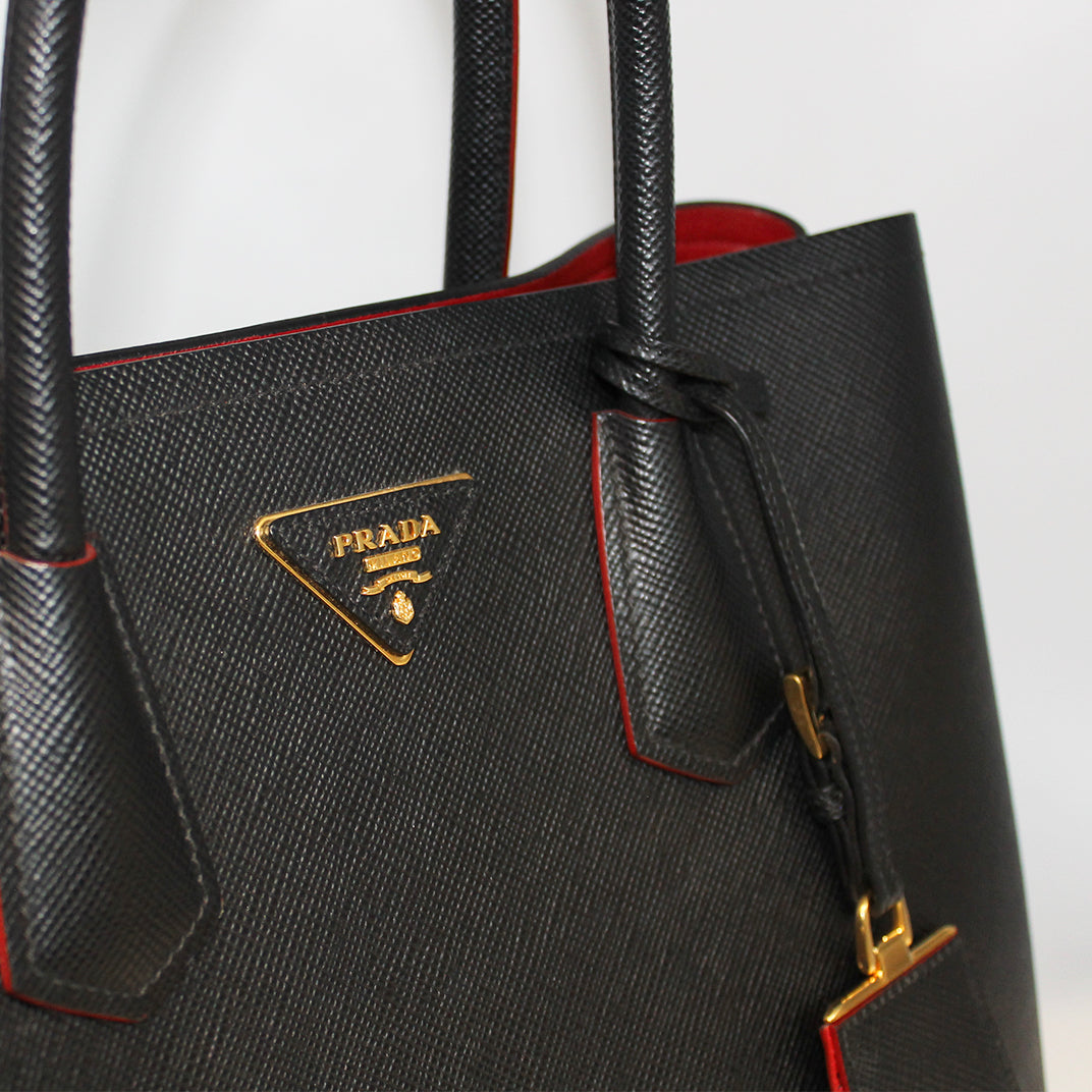 Double Tote Bag in Black Saffiano Leather