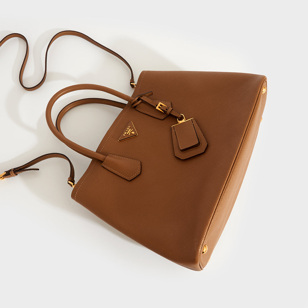 Prada Saffiano Leather Work Bag In Brown