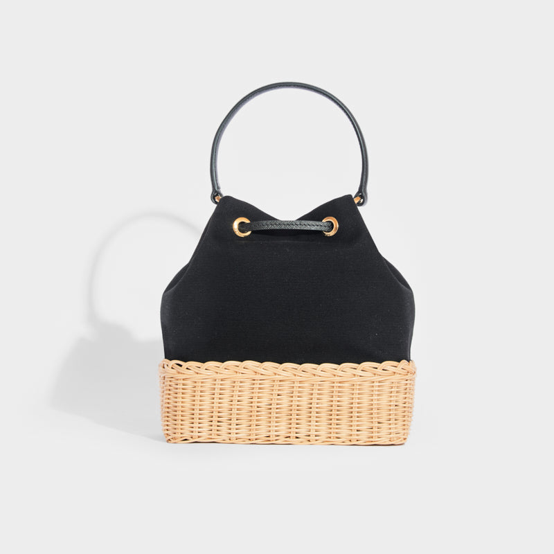 Canvas and Wicker Drawstring Bucket Bag [ReSale]