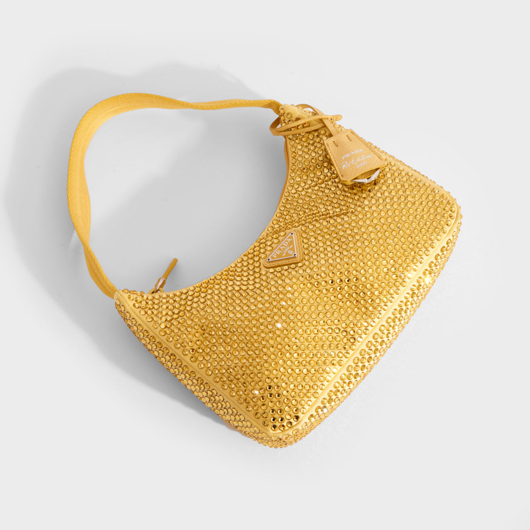 Prada Re-Edition 2000 Crystal-Embellished Shoulder Bag - Yellow