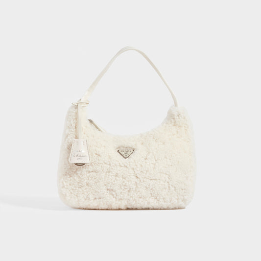 Re-Edition 2000 Shearling Shoulder Bag in White