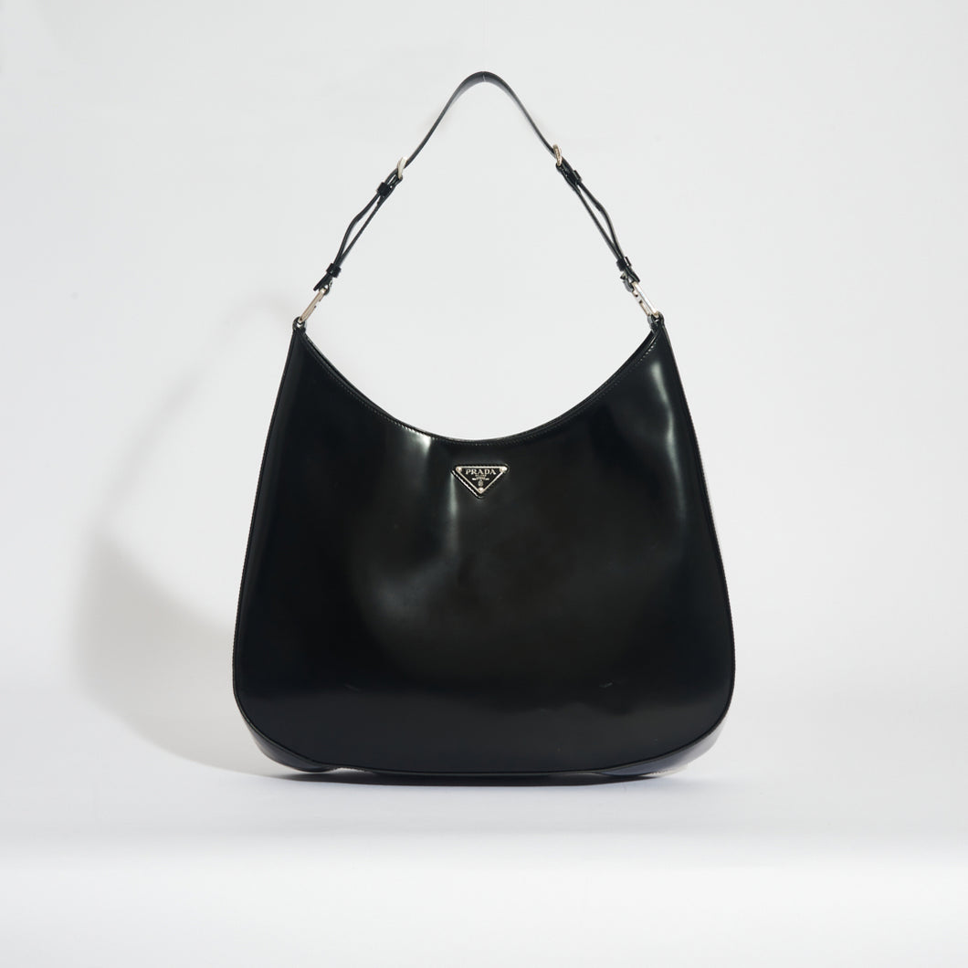Prada Cleo Shoulder Bag Brushed Leather Black in Brushed Leather