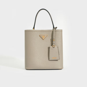 Medium Saffiano Leather Double Prada Bag, Women, Slate/black