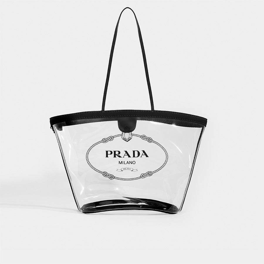 Prada White/Transparent PVC Plastic Logo Tote Prada | The Luxury Closet