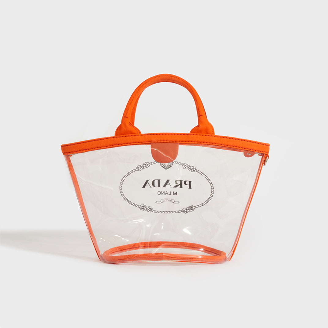 PVC Clear Logo-Print Tote in Clear/Orange