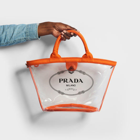 PVC Clear Logo-Print Tote in Clear/Orange