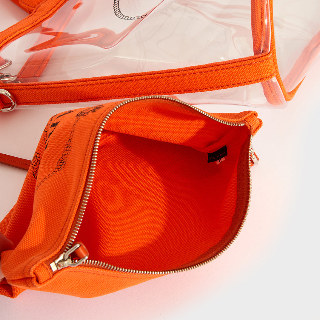 PRADA PVC Clear Logo Print Tote in Clear Orange COCOON