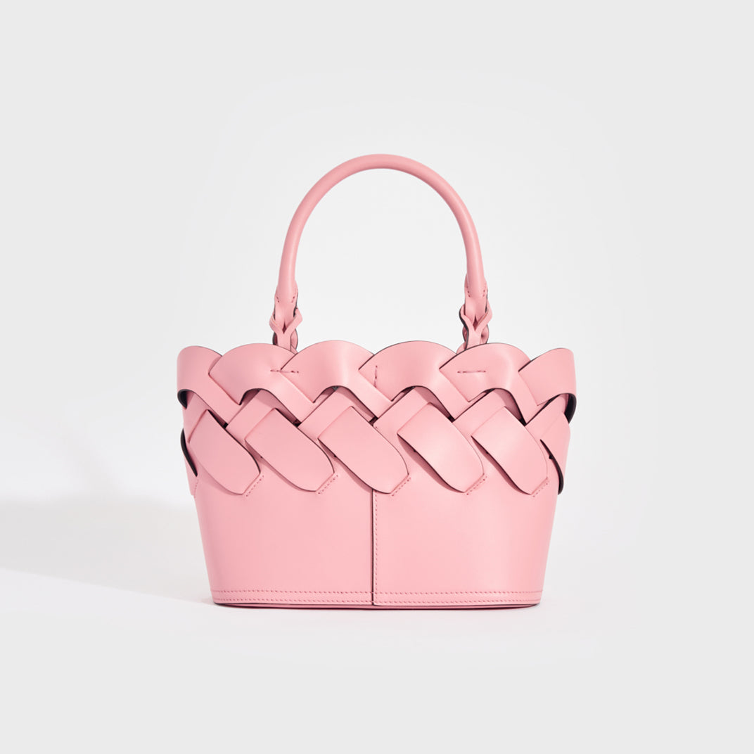 PRADA Small Woven Leather Tote Pink COCOON