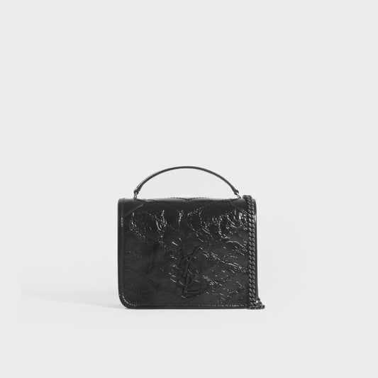 Niki Vintage Leather Chain Wallet Bag in Black