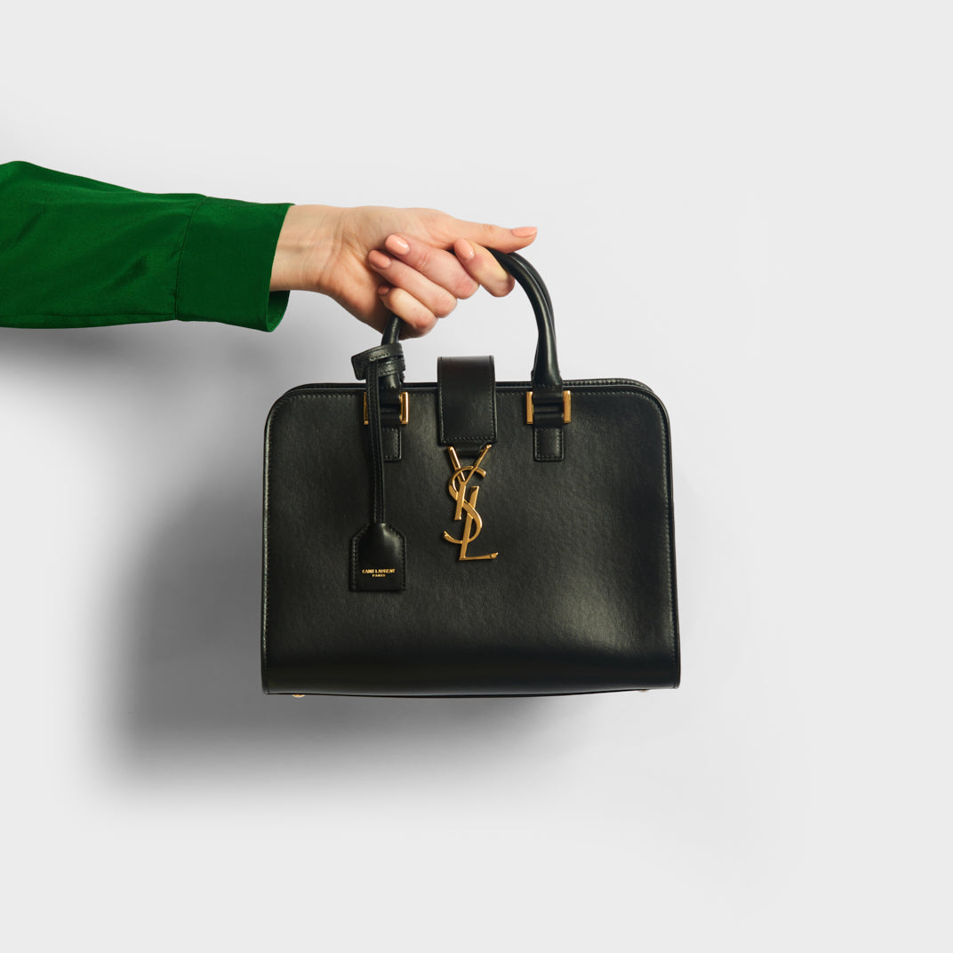Yves Saint Laurent Black Calfskin Leather Baby Monogram Cabas Bag
