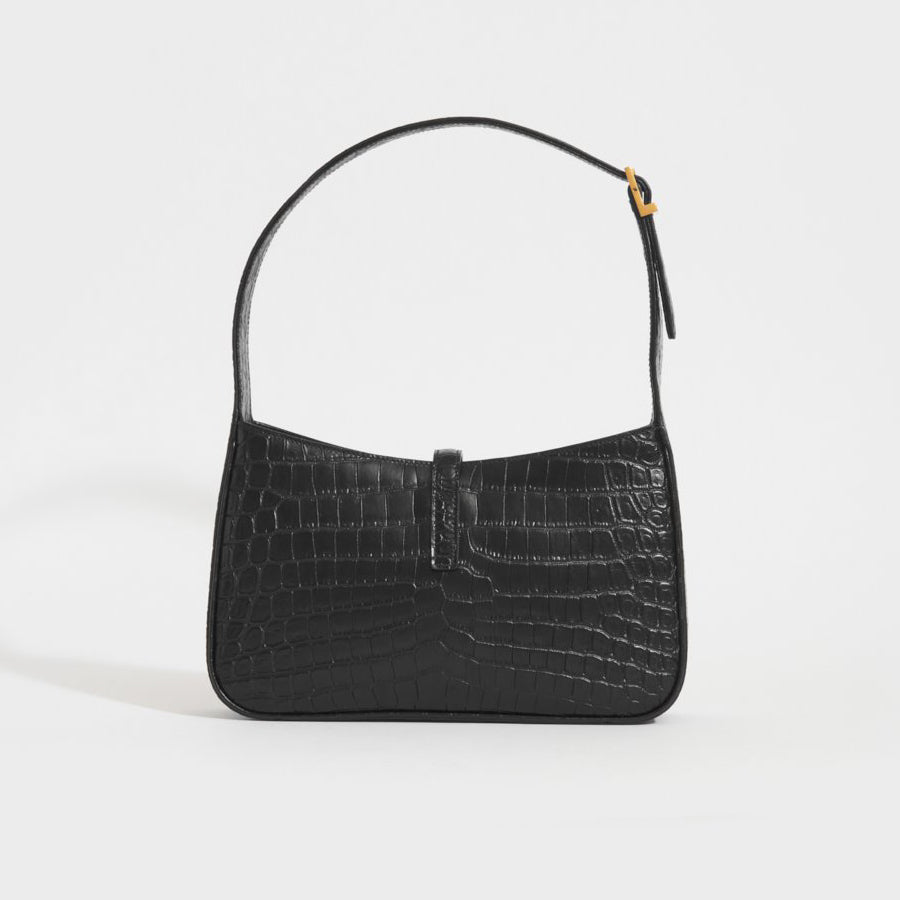 Le 5 à 7 Bag in Black Croc Embossed Leather