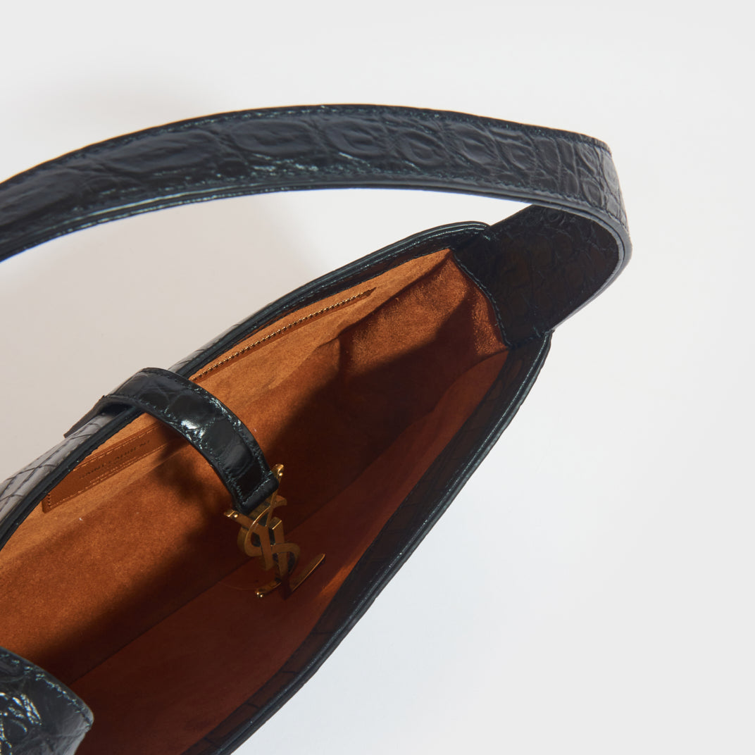 Le 5 à 7 Bag in Black Croc Embossed Leather