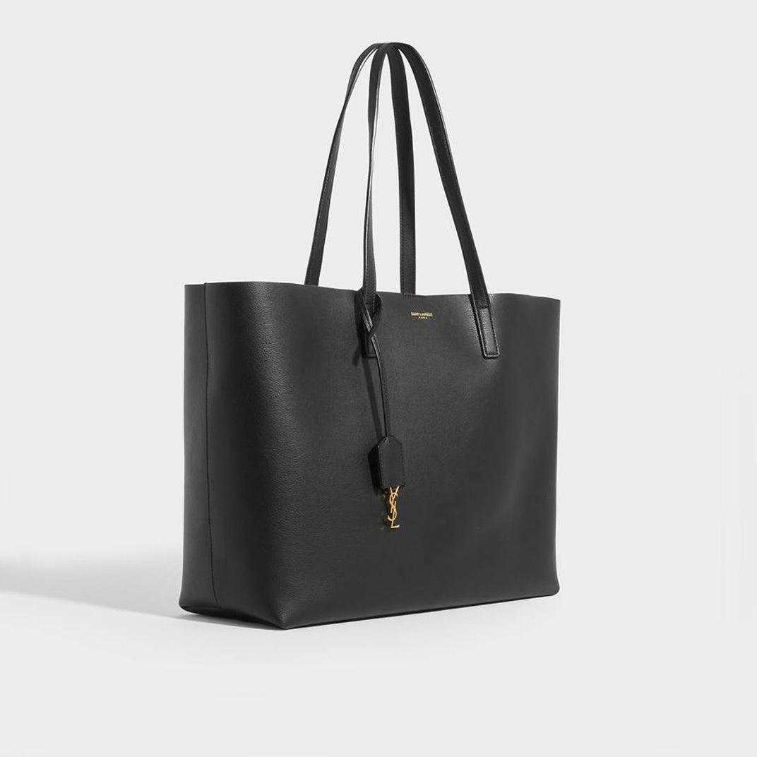 Large Shopper Tote in Black Textured Leather