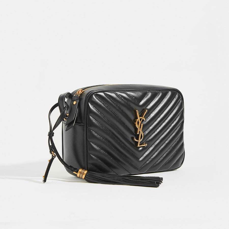Lou Camera Bag in Black Matelassé Leather with Gold Hardware