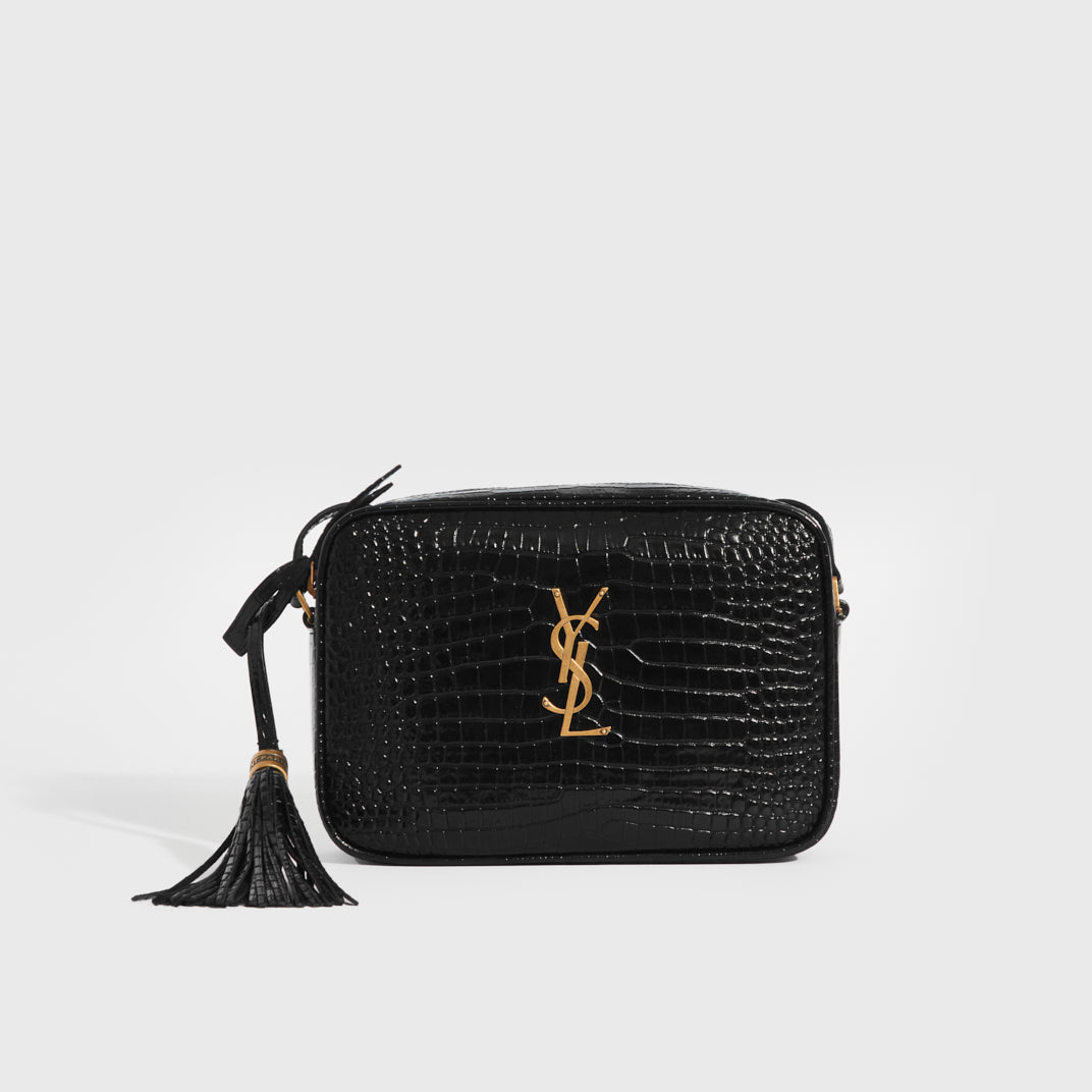 Saint Laurent Medium Monogram YSL Croc-Embossed Shoulder Bag