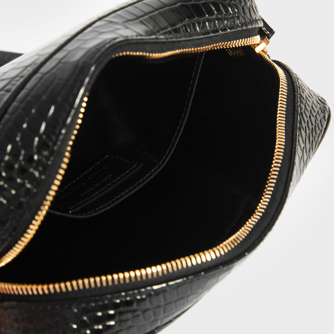 lou belt bag in crocodile-embossed leather