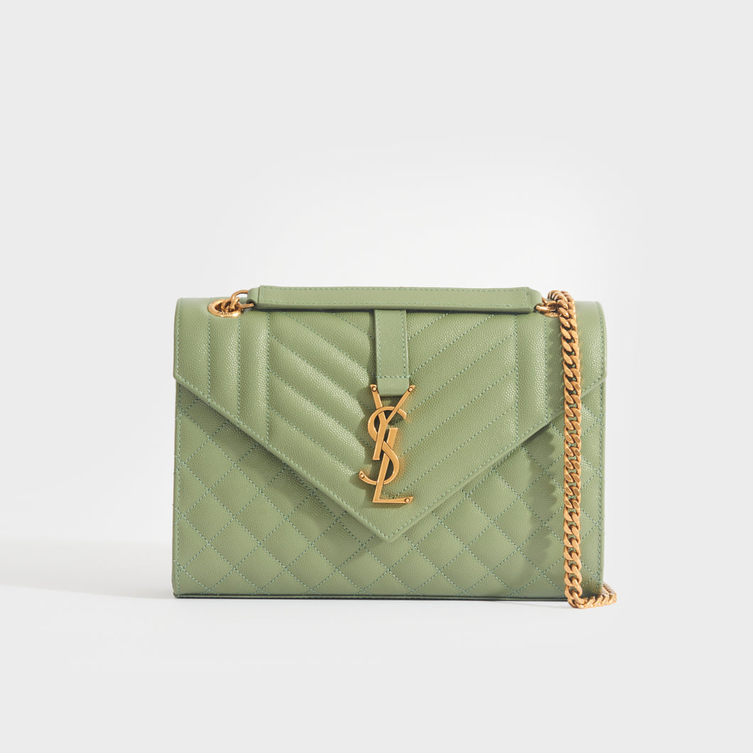 Saint Laurent Monogram Quilted Leather Pouch - Green