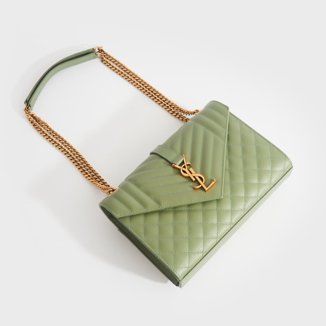 Saint Laurent Medium Tri-Quilt Envelope Bag in Golden Olive — LSC INC