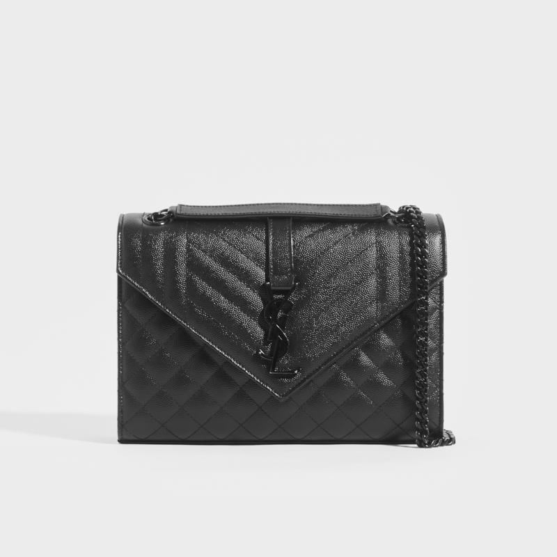 Saint Laurent Envelope Large Quilted Textured-leather Shoulder Bag - Black