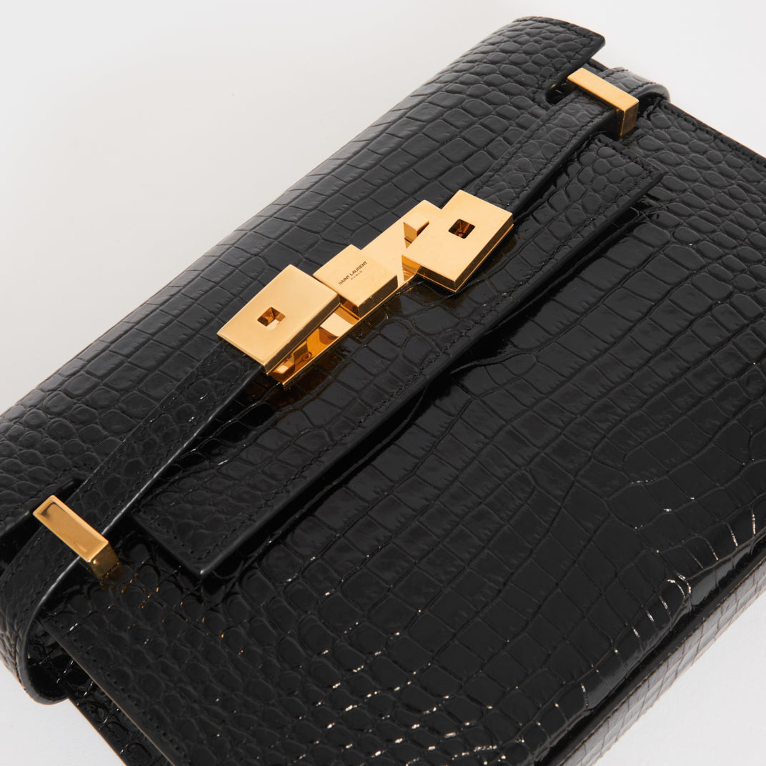 Small Manhattan Embossed Leather Bag in Black