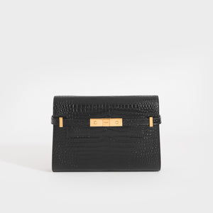 Yves Saint Laurent So Black Small Monogram Cabas Bag In Crocodile