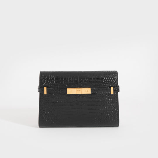 SAINT LAURENT Small Manhattan Embossed Leather Bag in Black