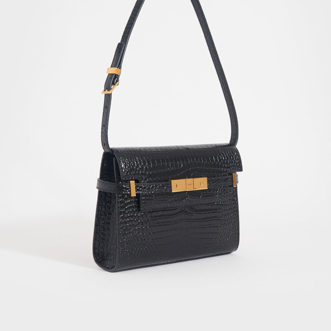 Small Manhattan Embossed Leather Bag in Black