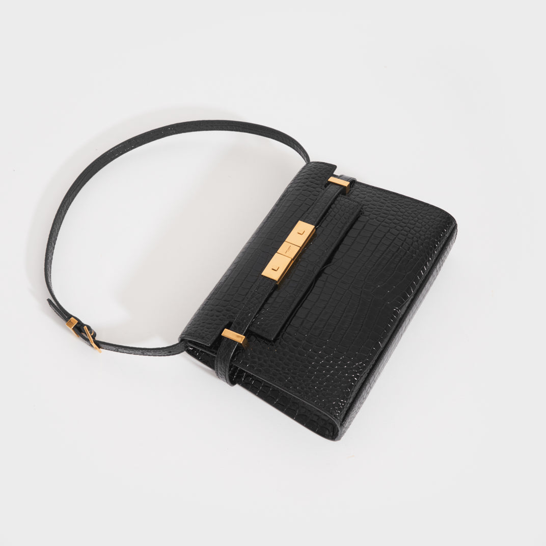 Small Manhattan Embossed Leather Bag in Black